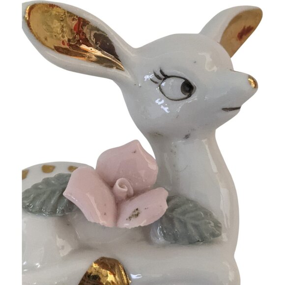 Thames Deer Figurines Set of 2 White Gold Tone Pink Mid Century Vtg Japan - Picture 9 of 16